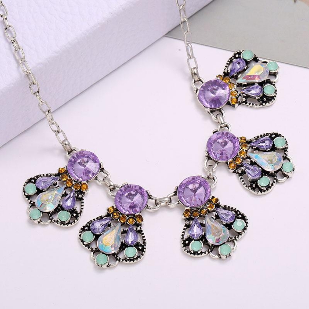 Rhinestone Crystal Bib Accent Necklace - Picture 6 of 8